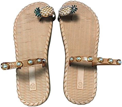 Slippers for Women Women Indoor Outdoor Bottom Flat redonda aberta do dedo pérola verão abacaxi primavera aberta de pé