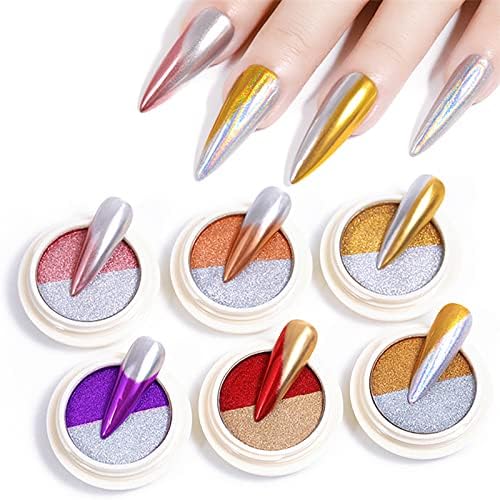 Rock88 Solid Unh Nail Art Glitter Powder 2 Decorações de pigmentos coloridas Reflexivo Ferramenta de manicure DIY para aniversário de aniversário 6pcs