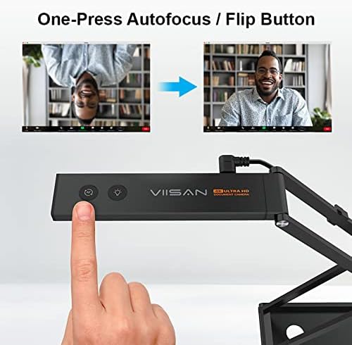 Viisan P4U 13MP 4K Câmera de documentos UHD e webcam com microfone embutido, Visualizador USB A3, luz LED, foco automático,
