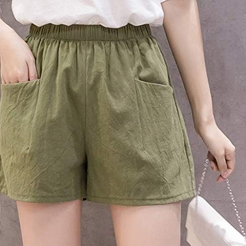 Shorts de verão jiayan para mulheres linho de algodão largura perna larga e elástica de cintura elástica de cotovel