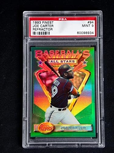 Joe Carter 1993 Topps Finest Refrator Baseball Card 94 PSA 9 Mint Blue Jays - Cartões de beisebol com lajes