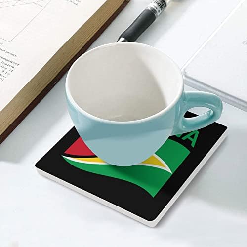 Bandeira de montanhas -russas de cerâmica da Guiana Monta -russa quadrada Coloque tapetes de xícara com base de cortiça para bebida de chá de café