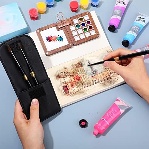 7 PCS 15 Paleta de aquarela portátil de cor com clipe, mini cadernos de desenho de papel em aquarela, pincéis de aquarela de
