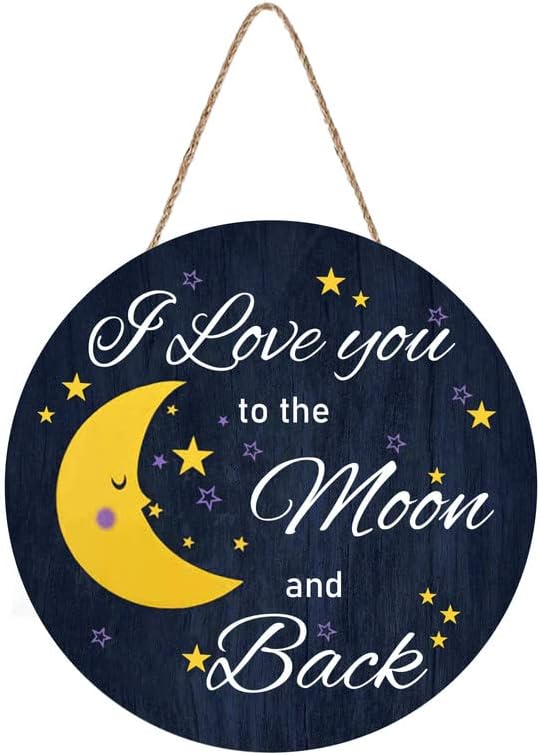 Eu te amo para a lua e as costas decoração de parede de placas de madeira, estrela da lua de madeira Placa de porta pendurada,