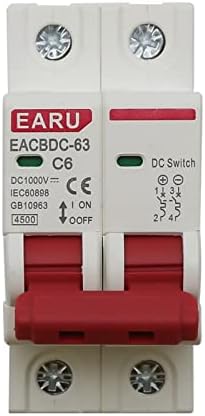 Hikota 1PCS DC 1000V Mini Circuito de sobrecarga de sobrecarga do circuito interruptor 6A-63A 2P DC1000V fotovoltaico