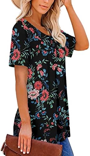 Camisas Florais Henley casuais casuais ocultam blusas de barriga 2023 blusas de manga curta de verão para usar com leggings