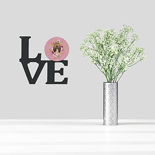 Tesouros de Caroline Ck4259walv Bloodhound Pink Flowers Metal Wall Artwork Love,