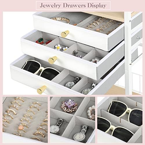 Organizador de joias Keebofly, estande de jóias grandes com 3 jóias gaveta de caixa de jóias, armário de breol de colar de jóias com breol de jóias com exibição para bracelete de anel de colar de brinco