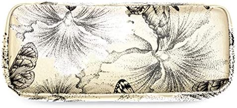 Pansies e borboletas bolsa de caneta de lápis de couro com bolsa de armazenamento de papelaria dupla com zíper para