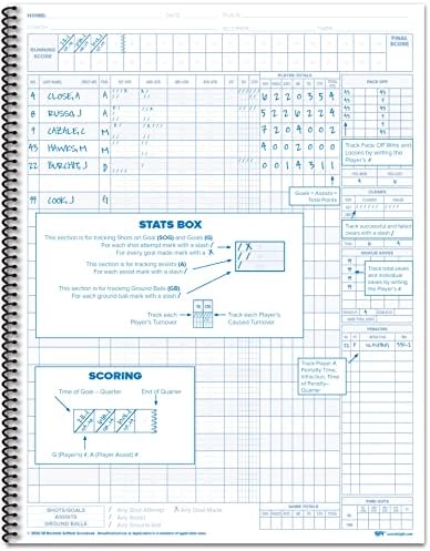 Pontue It Right Lacrosse Scorebook-Pontuação de 24 jogadores Manter um livro de manutenção para 30 jogos-Spiral Bound Lacrosse Scorebook com instruções de pontuação simplificada-9,25 x 12 polegadas de capa dura