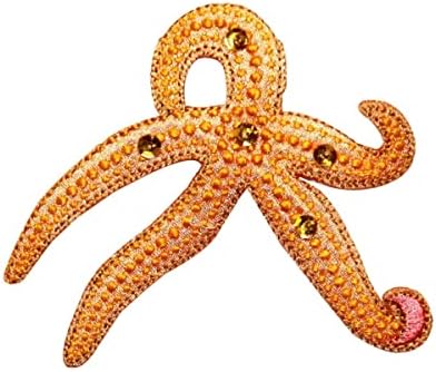 ID 0325 Orange Starfish Liginas Patch Sea Life Iron bordado em apliques
