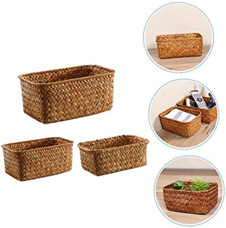 Happyyami 3pcs palha cesta de cesta de vime cesto de frutas mini lanches recipientes de vime cestas de armazenamento recipiente