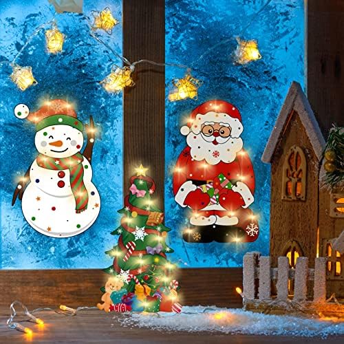 5 Peças Light Up Decorações de Janela de Janelas Silhueta de Janela iluminada Velas de zaras de neve do raio do Papai