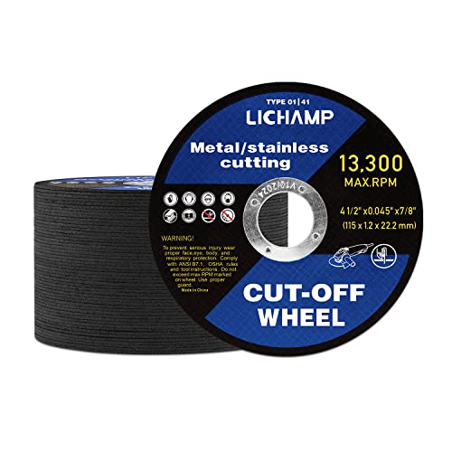 Lichamp 4-1/2 Rodas cortadas para metal, 50 pacote de 4,5 polegadas Lâmina de corte da roda de corte de disco, 4,5 x0.045 x7/8 , a050bk