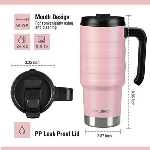 Haushof Pink 24 oz caneca de viagem e faca de cozinha de 6pc