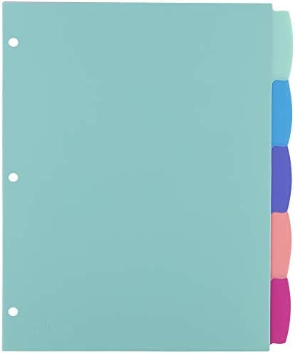 Avery Durable Plastic 5-Tab Write & Erase Big Tab Divishers Para 3 ligantes de anel, Brights pastel