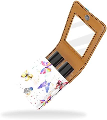 Caixa de batom oryuekan com espelho bolsa de maquiagem portátil fofa bolsa cosmética, borboletas coloridas Belas mola linda