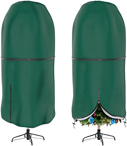 Tampa da árvore de Natal com tiras ajustáveis, saco de armazenamento de árvore na vertical durável com zíper e cordão para