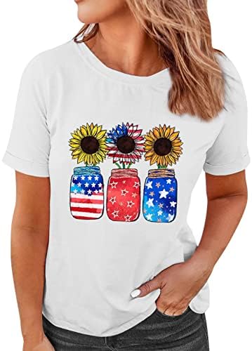 4 de julho camisetas camisetas para mulheres manga curta o pescoço de pescoço de bandeira americana estrelas listras tampeadas túnicas