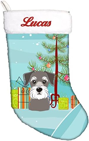 Tesouros de Caroline BB1578CSEMB Árvore de Natal e Schnauzer Personalizada Marque de Natal, lareira pendurando meias de Natal