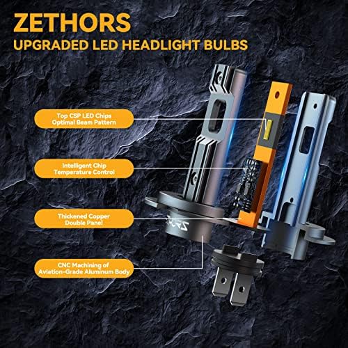 Zethors H7 Bulbos de farol de LED, 42W 10000lm 6000k 400% Kit de conversão de carros sem fio H7 sem fãs, sem polaridade, 1: