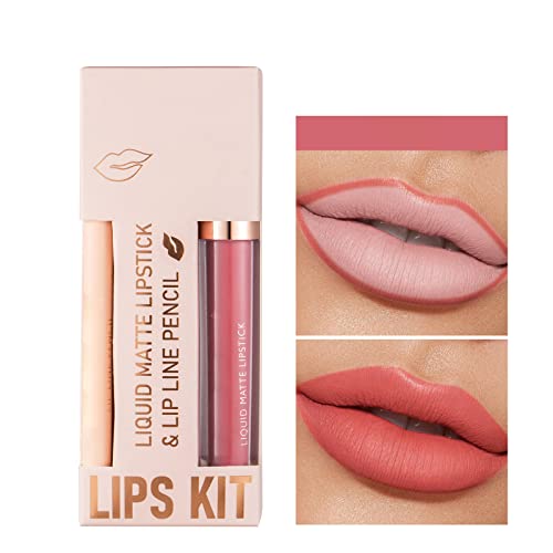 Glitter Lip Gloss for Girls Non Stick Copo Lipliner Combinação de lipliner Definir Lipstick Velvet Lipliner integrado à