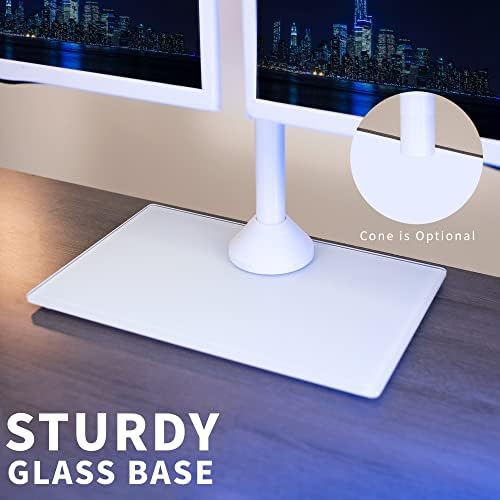 VIVO Freesternding Dual Monitor Stand com base de vidro elegante e braços ajustáveis, monta 2 telas até 27 polegadas e 22 lbs cada,