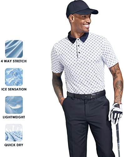 Camisetas de golfe Ephemoca para homens Desempenho seco Desempenho de manga curta Imprimir a camisa de pólo de inquilino