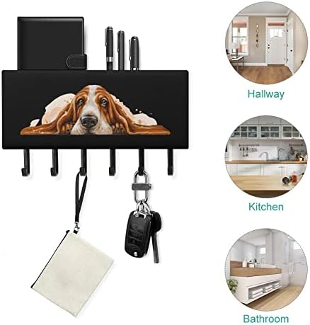 Chave de cães Basset Hound Chave para cabides de chave de parede montados na parede com 5 ganchos para decoração de escritório em casa