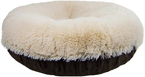 Bessie e Barnie Signature Godiva Brown / Blondie Luxury Shag Extra Push Faux Fur Bagel Pet / Dog Bed, M- 36