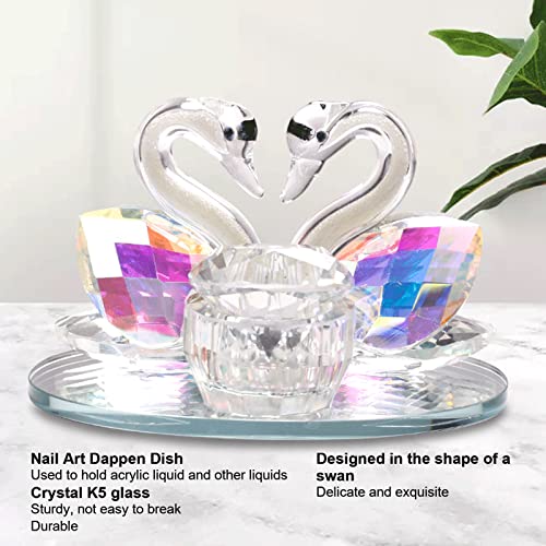 Unhas de unhas dappen prato cisne forma de cristal copo de vidro de vidro acrílico copo líquido ferramentas de copos de acrílico com tampa para salão de unhas em casa