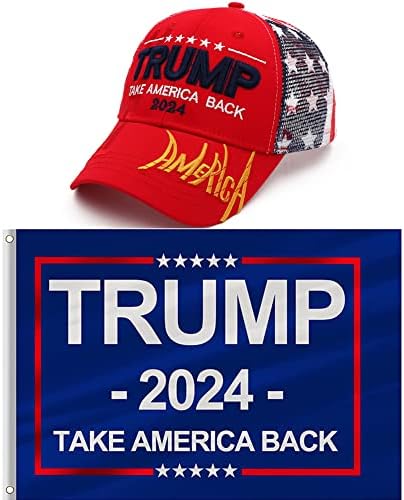 Puoyis Trump 2024 Flag Trump 2024 Hat Set, Take America Back Bordado Maga Bedball Cap
