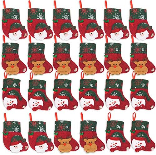 Mini meias de Natal de Idenf, 24 PCs 6,25 polegadas Felas com rena 3D do boneco de neve Santa, porta -pratos de cartão