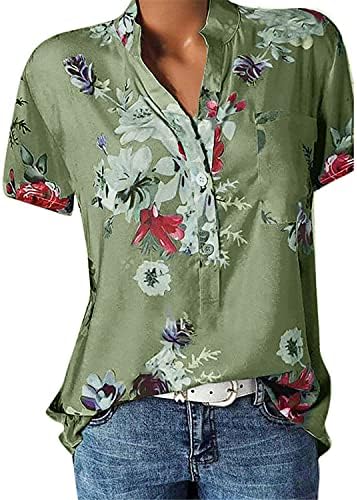 Andongnywell Fashion Fashion Floral Top Top Summer V pescoço de manga curta Camisas fluidas Túnicas de blusa