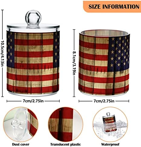 INNEWGOGO American Flag Wood 2 Pacote Dispensador Organizador de Bola de Cotton Swab Dispensador Plástico Clear Gax com tampas Acessórios