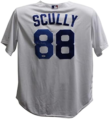 Vin Scully autografou Los Angeles Dodgers Majestic White XL Jersey PSA 25800 - Jerseys de MLB autografadas