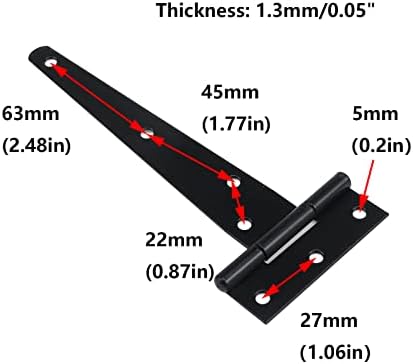 Antrader de 6 polegadas de dobradiça t-shera de serviço leve, dobradiça do portão do gabinete, dobradiças de porta de portas de celeiro, hardware preto à prova de ferrugem de ferro forjado com parafusos, 4 pacote