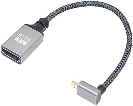 RIIEYOCA 4K Micro HDMI para cabo Adaptador HDMI, 90 graus Micro HDMI masculino para HDMI Alumínio fêmea de alumínio curto Cabo de cordão trançado, suporta 4K UHD, para laptop, TV, camecorder etc.
