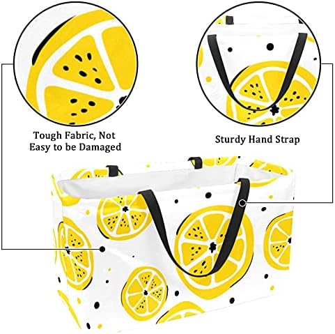 Bolsa de mercearia reutilizável Bolsa de utilidade colapsável Bolsa de cesta dobrável de grandes dimensões cesta de roupas, limão amarelo de frutas cítricas