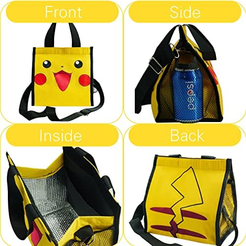 Lancheira isolada de bolso com alça de ombro ajustável para crianças, homens/mulheres, lancheira reutilizável com anime com suporte