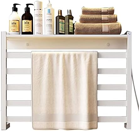 Rack de secagem de toalhas elétricas ESGT para banheiro, plugue de parede de toalha aquecido com toalha que quente com prateleira superior, 5 barras, temporizador