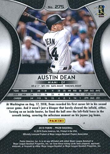 2019 Prizm Baseball 275 Austin Dean Miami Marlins Tier III Cartão de negociação oficial da MLBPA por Panini