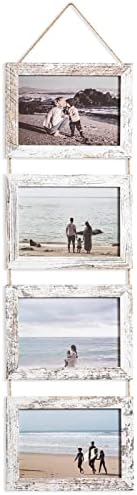 eletecpro 5x7 armações de imagem pendurada, quadros de imagem de parede com vidro temperado, moldura dobrável exibe 4 fotos para decoração de parede, branco vintage