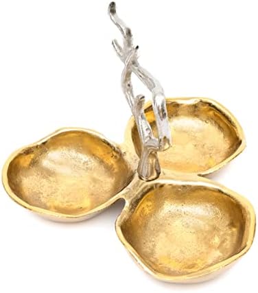 Tigelas decorativas de cluster dourado gute, tigela de lanches com chip de galho de árvore prateada e prato de servir para nozes,