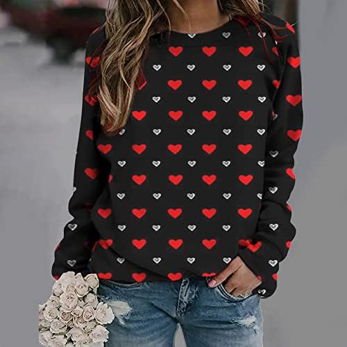 Oplxuo Love Heart Graphic Sweatshirt para mulheres do dia dos namorados camisetas de pulverização longa de manga longa camisas de blusa de gestas impressas