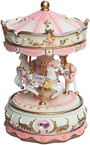 Xbwei Carousel Decor de casamento de aniversário Light Retro Resina Music Box Home