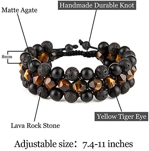 Braceletes de pedra de rocha de lava natural de 8 mm para homens, cura do cristal essencial de óleo difusor de bracelete chakra