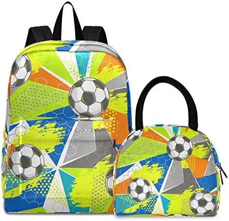 Mochila Suabo com lancheira, bolsa de mochila leve de futebol geométrico Conjunto para meninos da escola para adolescentes meninos