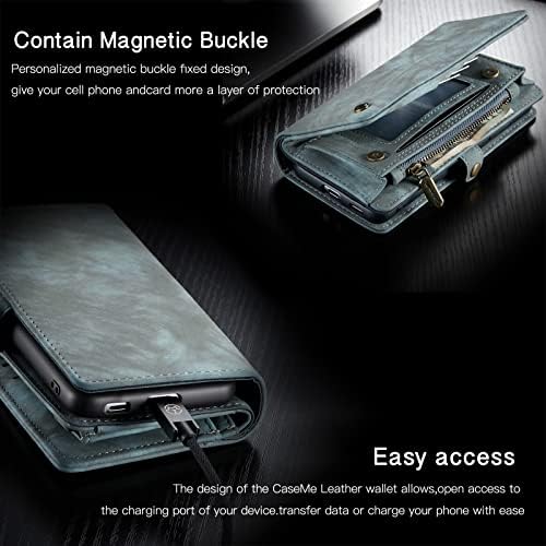 Kowauri para Samsung Galaxy S22 Plus Caixa de carteira, bolsa de zíper em couro para choque de choque TPU Caixa magnética destacável