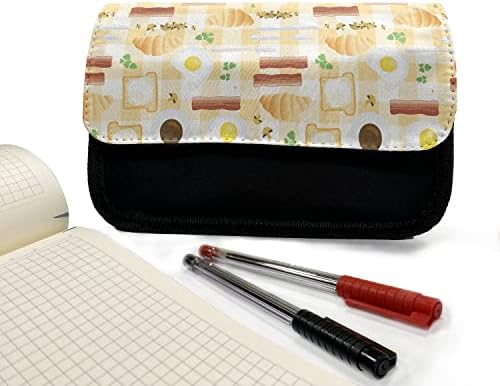 Capa de lápis de café da manhã lunarável, ovos Croissants Coffee, Saco de lápis de caneta com zíper duplo, 8,5 x 5,5, multicolor